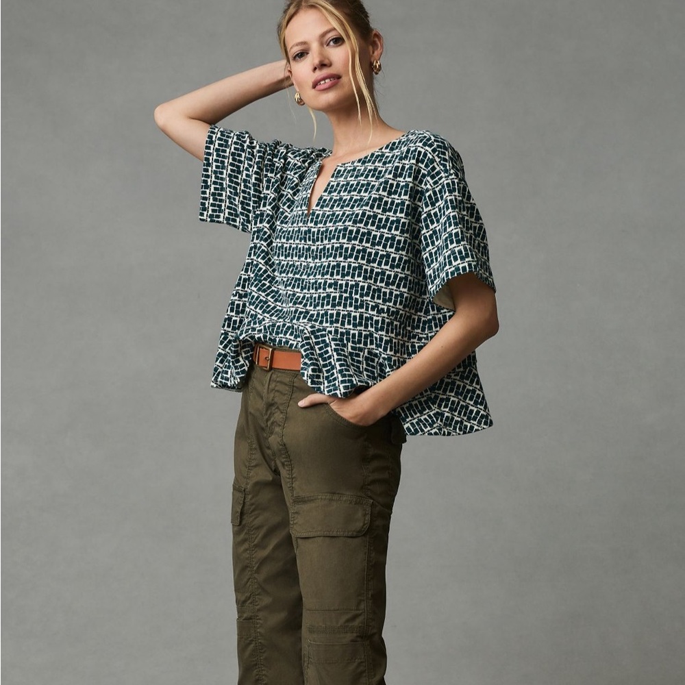 Anthropologie Deep V Babydoll Top